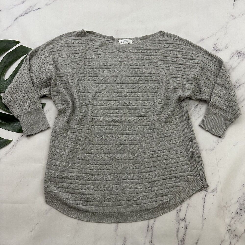 Market Spruce Cashmere Silk Blend Cable Knit Pullover Sweater Size XS Gray